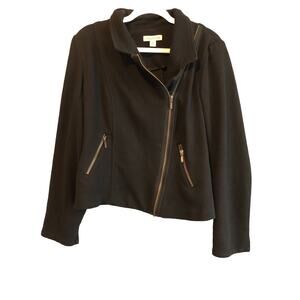 Coldwater Creek Womens Blazer Size 12 Asymmetrical Zip Black Jacket Pockets Top‎